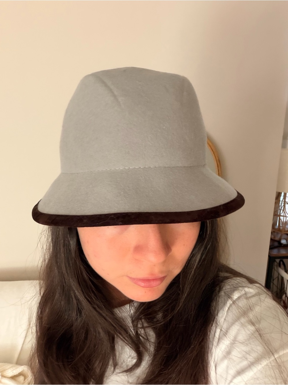 Wool Light Gray Felt Bucket Hat with Dark Brown Trim